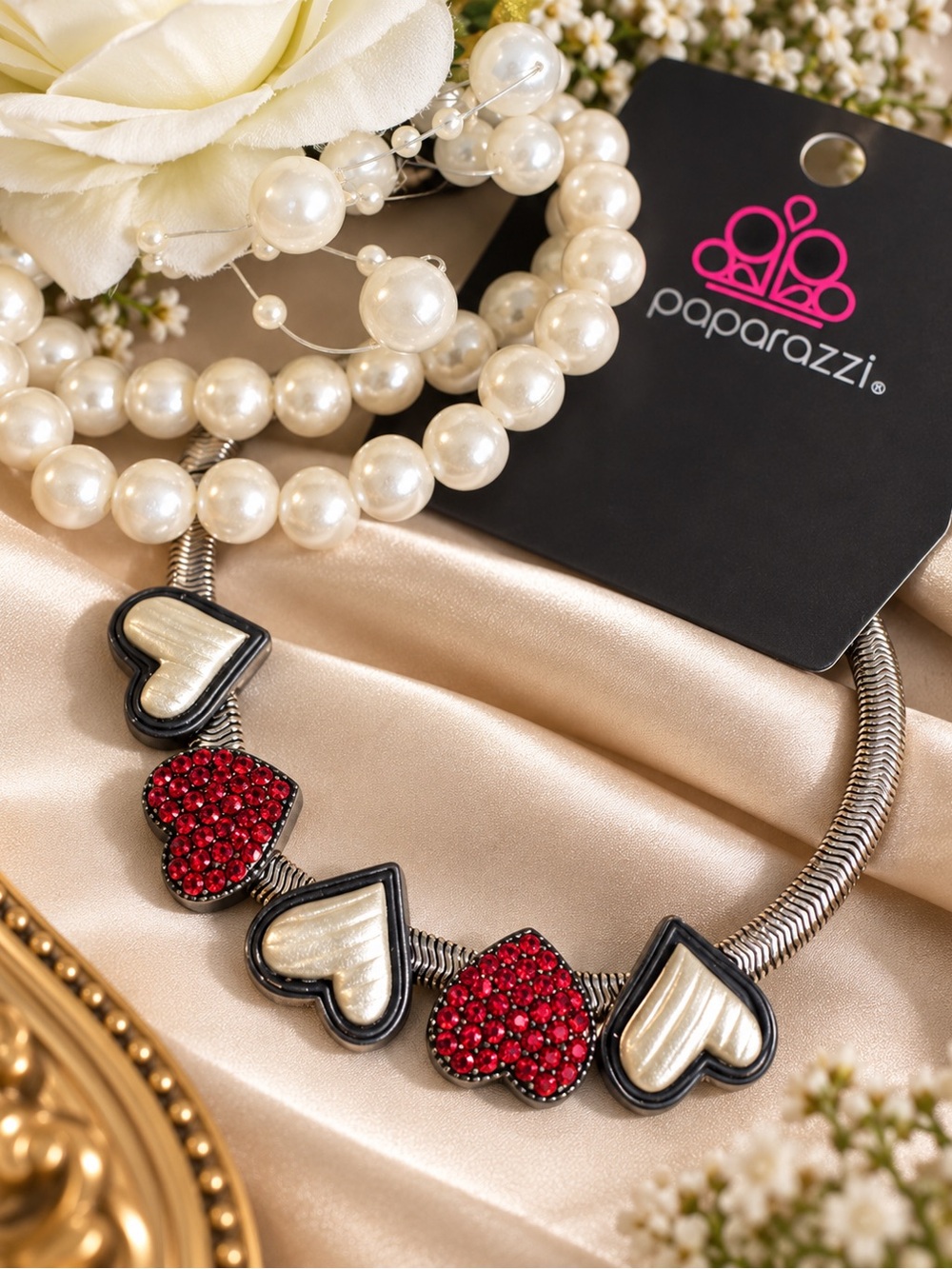paparazzi Red Crystal & Pearl Heart Bracelet